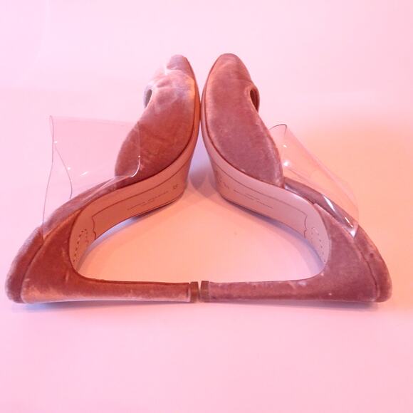 Sophia Webster Tara Velvet Clear PVC High Mules Sandals Sz 37 PINK - Picture 9 of 14